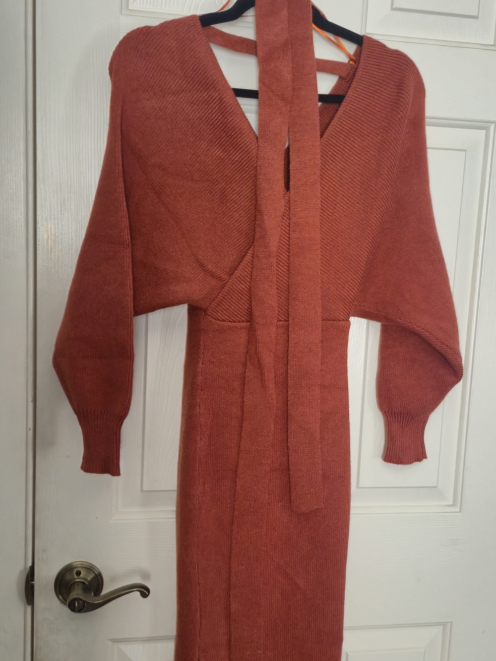 Rust Knit Tie-Waist Sweater Dress - Women